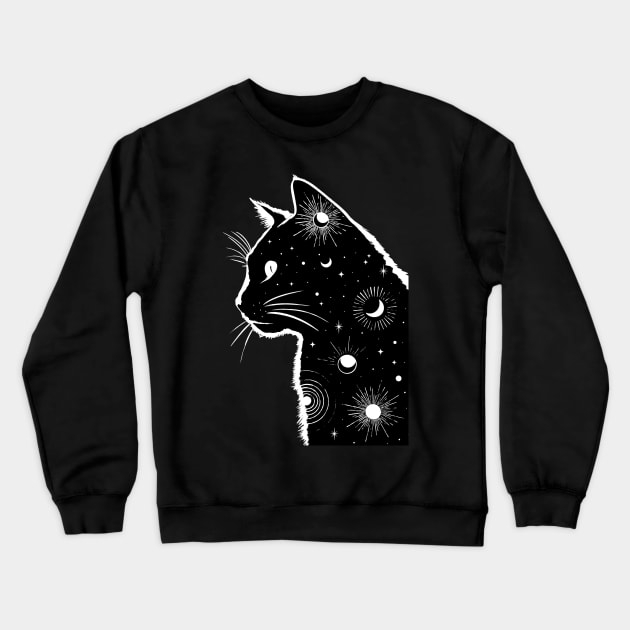 Black Galaxy Cat Crewneck Sweatshirt by emanuelacarratoni